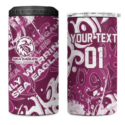 Personalized Manly Warringah Sea Eagles Rugby 4 in 1 Can Cooler Tumbler Urban Street Graffiti Style - Distressed Splatter Elements