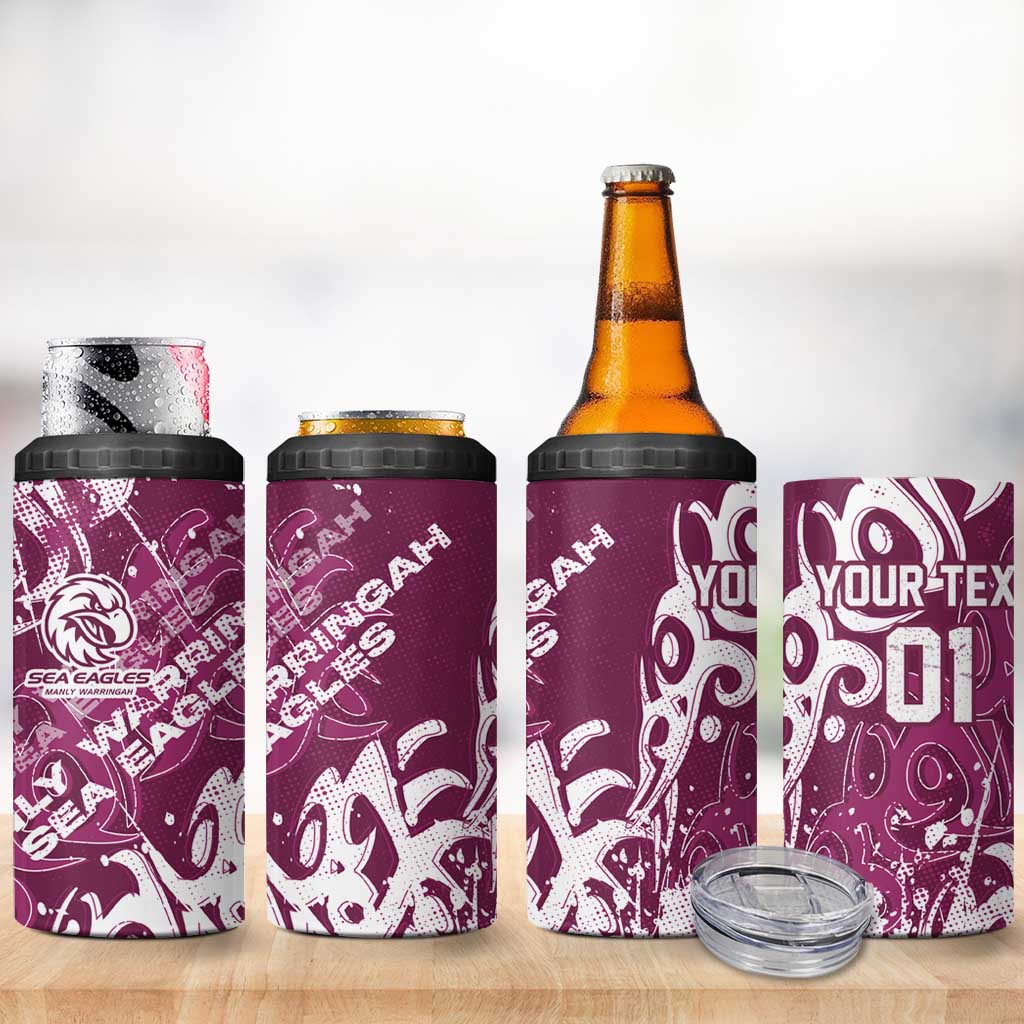Personalized Manly Warringah Sea Eagles Rugby 4 in 1 Can Cooler Tumbler Urban Street Graffiti Style - Distressed Splatter Elements