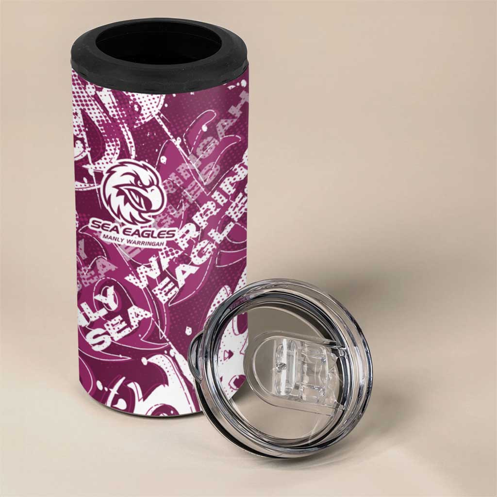 Personalized Manly Warringah Sea Eagles Rugby 4 in 1 Can Cooler Tumbler Urban Street Graffiti Style - Distressed Splatter Elements