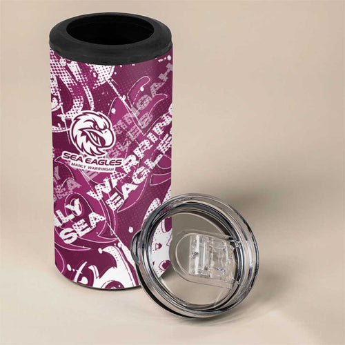 Personalized Manly Warringah Sea Eagles Rugby 4 in 1 Can Cooler Tumbler Urban Street Graffiti Style - Distressed Splatter Elements