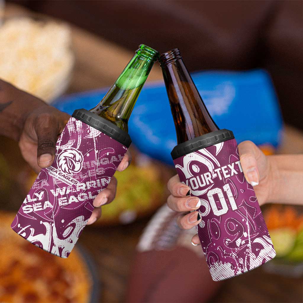 Personalized Manly Warringah Sea Eagles Rugby 4 in 1 Can Cooler Tumbler Urban Street Graffiti Style - Distressed Splatter Elements