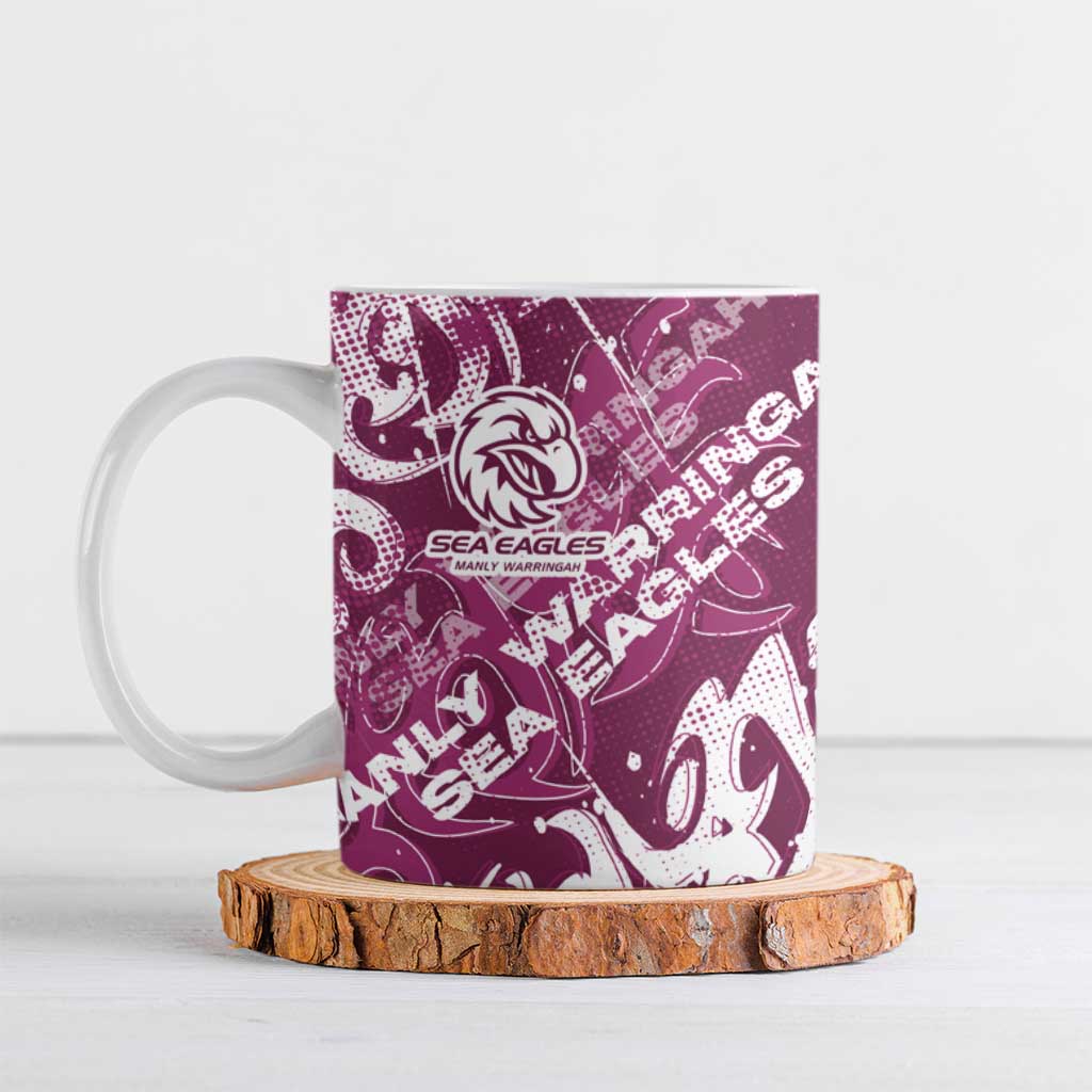 Personalized Manly Warringah Sea Eagles Rugby Ceramic Mug Urban Street Graffiti Style - Distressed Splatter Elements