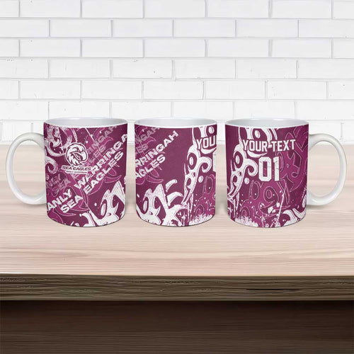 Personalized Manly Warringah Sea Eagles Rugby Ceramic Mug Urban Street Graffiti Style - Distressed Splatter Elements