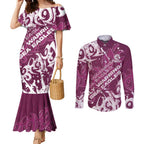 Personalized Manly Warringah Sea Eagles Rugby Couples Matching Mermaid Dress and Long Sleeve Button Shirt Urban Street Graffiti Style - Distressed Splatter Elements