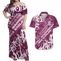 Personalized Manly Warringah Sea Eagles Rugby Couples Matching Off Shoulder Maxi Dress and Hawaiian Shirt Urban Street Graffiti Style - Distressed Splatter Elements