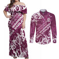 Personalized Manly Warringah Sea Eagles Rugby Couples Matching Off Shoulder Maxi Dress and Long Sleeve Button Shirt Urban Street Graffiti Style - Distressed Splatter Elements