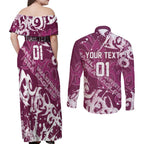 Personalized Manly Warringah Sea Eagles Rugby Couples Matching Off Shoulder Maxi Dress and Long Sleeve Button Shirt Urban Street Graffiti Style - Distressed Splatter Elements