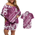 Personalized Manly Warringah Sea Eagles Rugby Couples Matching Off Shoulder Short Dress and Hawaiian Shirt Urban Street Graffiti Style - Distressed Splatter Elements
