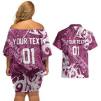 Personalized Manly Warringah Sea Eagles Rugby Couples Matching Off Shoulder Short Dress and Hawaiian Shirt Urban Street Graffiti Style - Distressed Splatter Elements