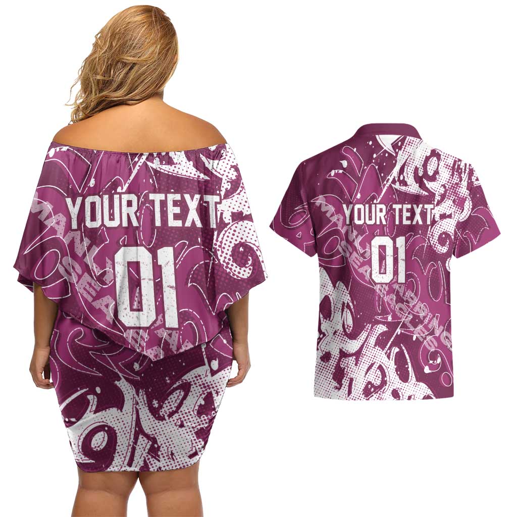 Personalized Manly Warringah Sea Eagles Rugby Couples Matching Off Shoulder Short Dress and Hawaiian Shirt Urban Street Graffiti Style - Distressed Splatter Elements