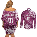 Personalized Manly Warringah Sea Eagles Rugby Couples Matching Off Shoulder Short Dress and Long Sleeve Button Shirt Urban Street Graffiti Style - Distressed Splatter Elements