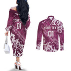 Personalized Manly Warringah Sea Eagles Rugby Couples Matching Off The Shoulder Long Sleeve Dress and Long Sleeve Button Shirt Urban Street Graffiti Style - Distressed Splatter Elements