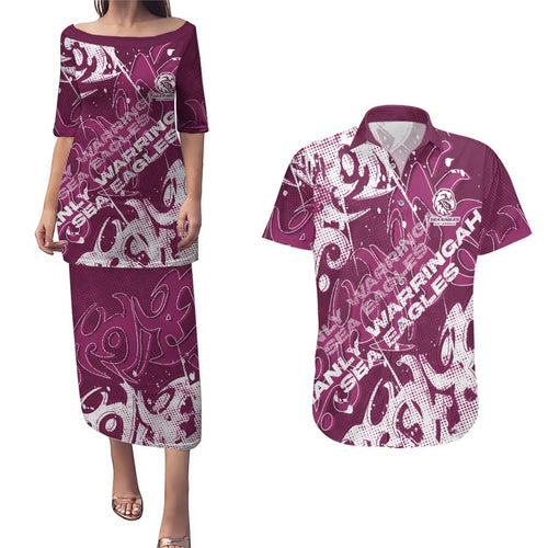Personalized Manly Warringah Sea Eagles Rugby Couples Matching Puletasi and Hawaiian Shirt Urban Street Graffiti Style - Distressed Splatter Elements