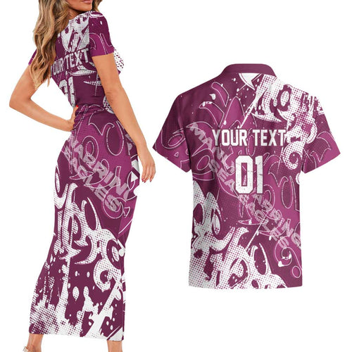 Personalized Manly Warringah Sea Eagles Rugby Couples Matching Short Sleeve Bodycon Dress and Hawaiian Shirt Urban Street Graffiti Style - Distressed Splatter Elements