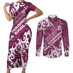 Personalized Manly Warringah Sea Eagles Rugby Couples Matching Short Sleeve Bodycon Dress and Long Sleeve Button Shirt Urban Street Graffiti Style - Distressed Splatter Elements
