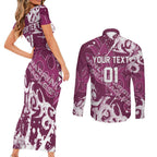 Personalized Manly Warringah Sea Eagles Rugby Couples Matching Short Sleeve Bodycon Dress and Long Sleeve Button Shirt Urban Street Graffiti Style - Distressed Splatter Elements