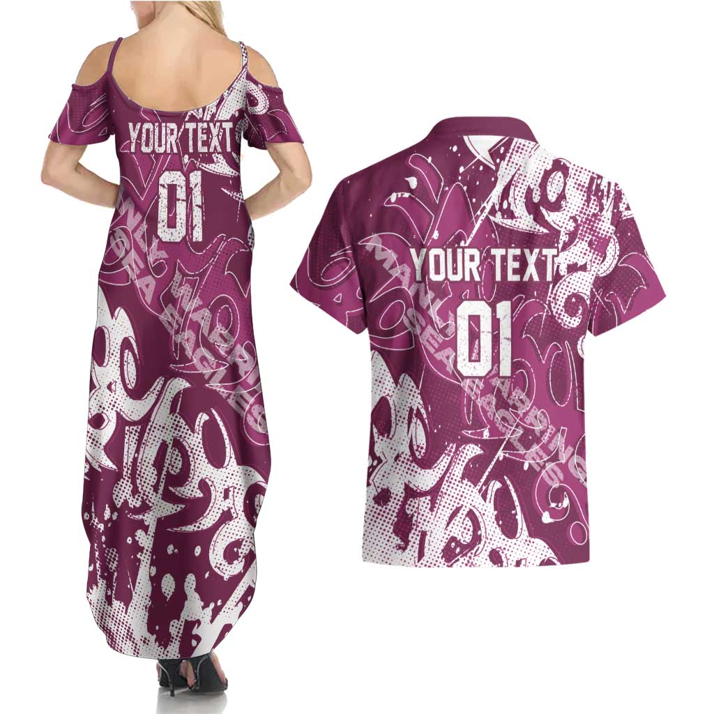 Personalized Manly Warringah Sea Eagles Rugby Couples Matching Summer Maxi Dress and Hawaiian Shirt Urban Street Graffiti Style - Distressed Splatter Elements