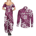 Personalized Manly Warringah Sea Eagles Rugby Couples Matching Summer Maxi Dress and Long Sleeve Button Shirt Urban Street Graffiti Style - Distressed Splatter Elements