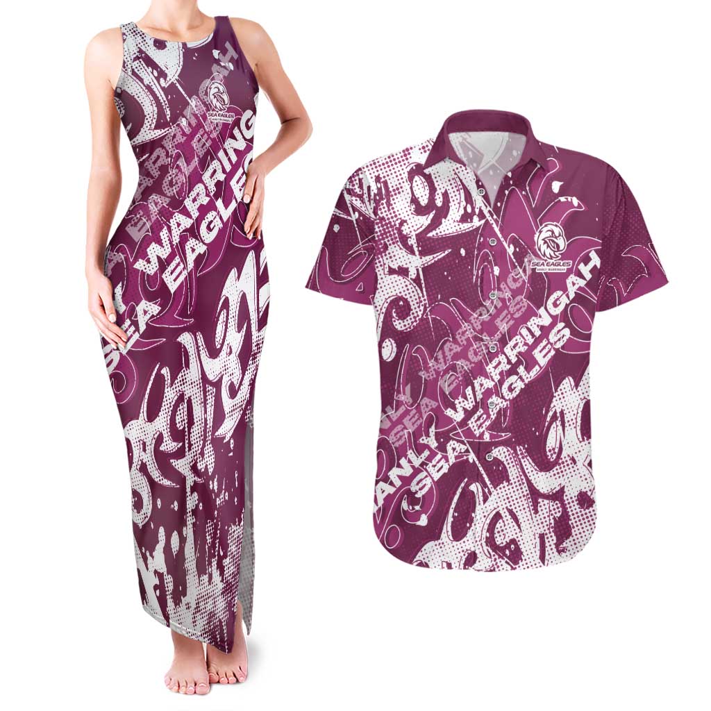 Personalized Manly Warringah Sea Eagles Rugby Couples Matching Tank Maxi Dress and Hawaiian Shirt Urban Street Graffiti Style - Distressed Splatter Elements