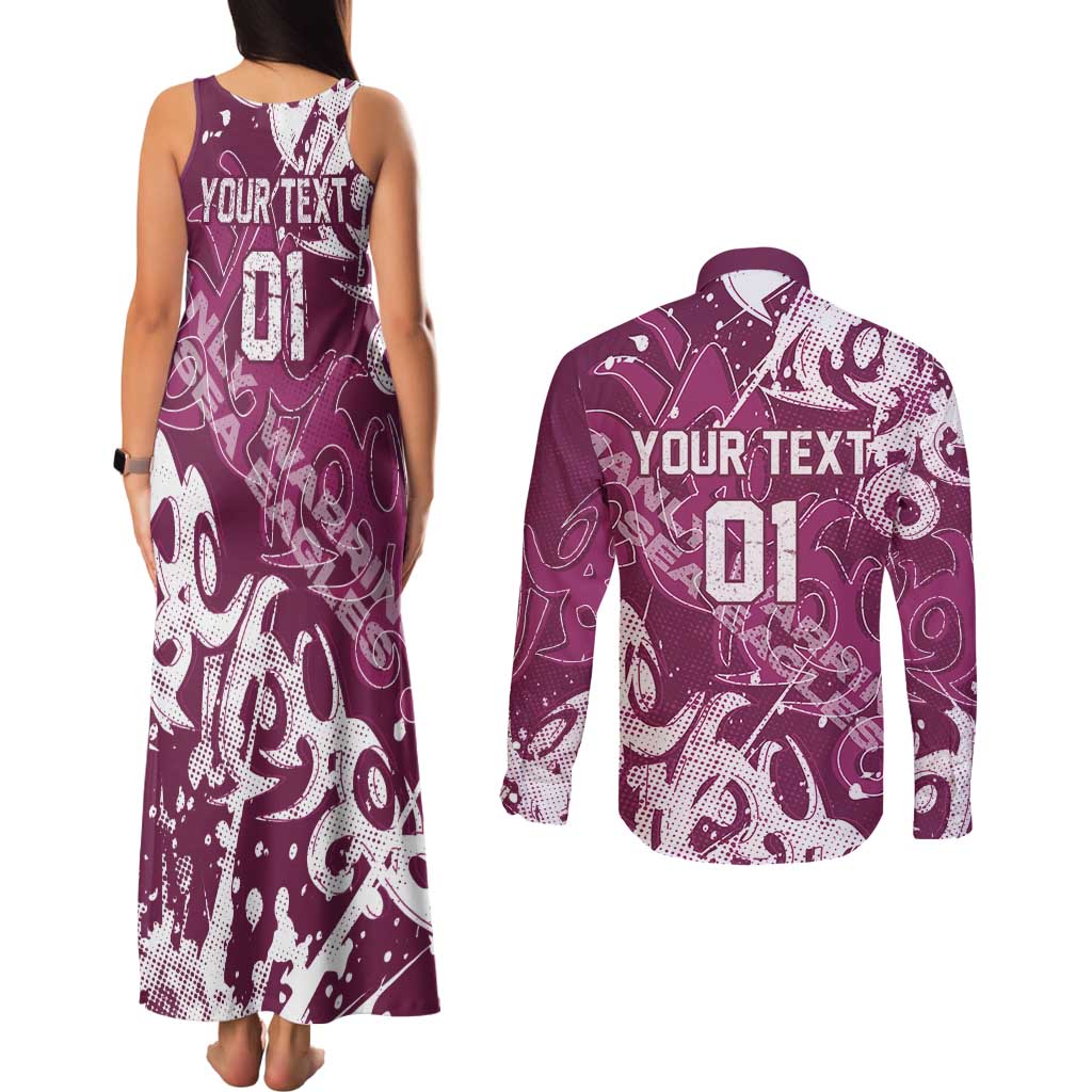Personalized Manly Warringah Sea Eagles Rugby Couples Matching Tank Maxi Dress and Long Sleeve Button Shirt Urban Street Graffiti Style - Distressed Splatter Elements