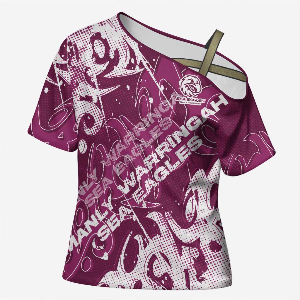 Personalized Manly Warringah Sea Eagles Rugby Cross Shoulder Shirt Urban Street Graffiti Style - Distressed Splatter Elements