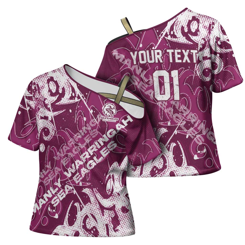 Personalized Manly Warringah Sea Eagles Rugby Cross Shoulder Shirt Urban Street Graffiti Style - Distressed Splatter Elements