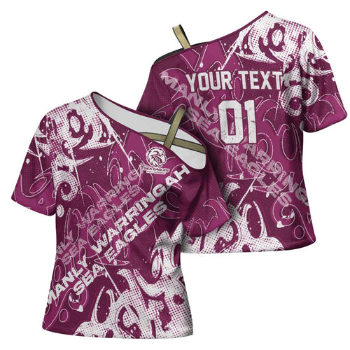 Personalized Manly Warringah Sea Eagles Rugby Cross Shoulder Shirt Urban Street Graffiti Style - Distressed Splatter Elements