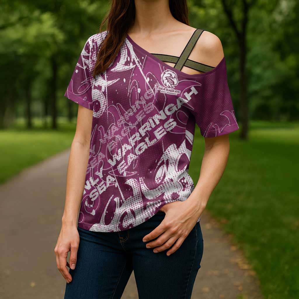 Personalized Manly Warringah Sea Eagles Rugby Cross Shoulder Shirt Urban Street Graffiti Style - Distressed Splatter Elements