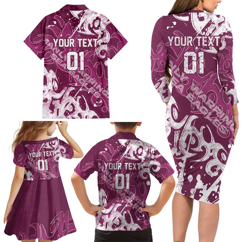 Personalized Manly Warringah Sea Eagles Rugby Family Matching Long Sleeve Bodycon Dress and Hawaiian Shirt Urban Street Graffiti Style - Distressed Splatter Elements