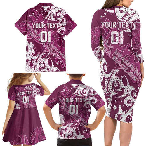 Personalized Manly Warringah Sea Eagles Rugby Family Matching Long Sleeve Bodycon Dress and Hawaiian Shirt Urban Street Graffiti Style - Distressed Splatter Elements
