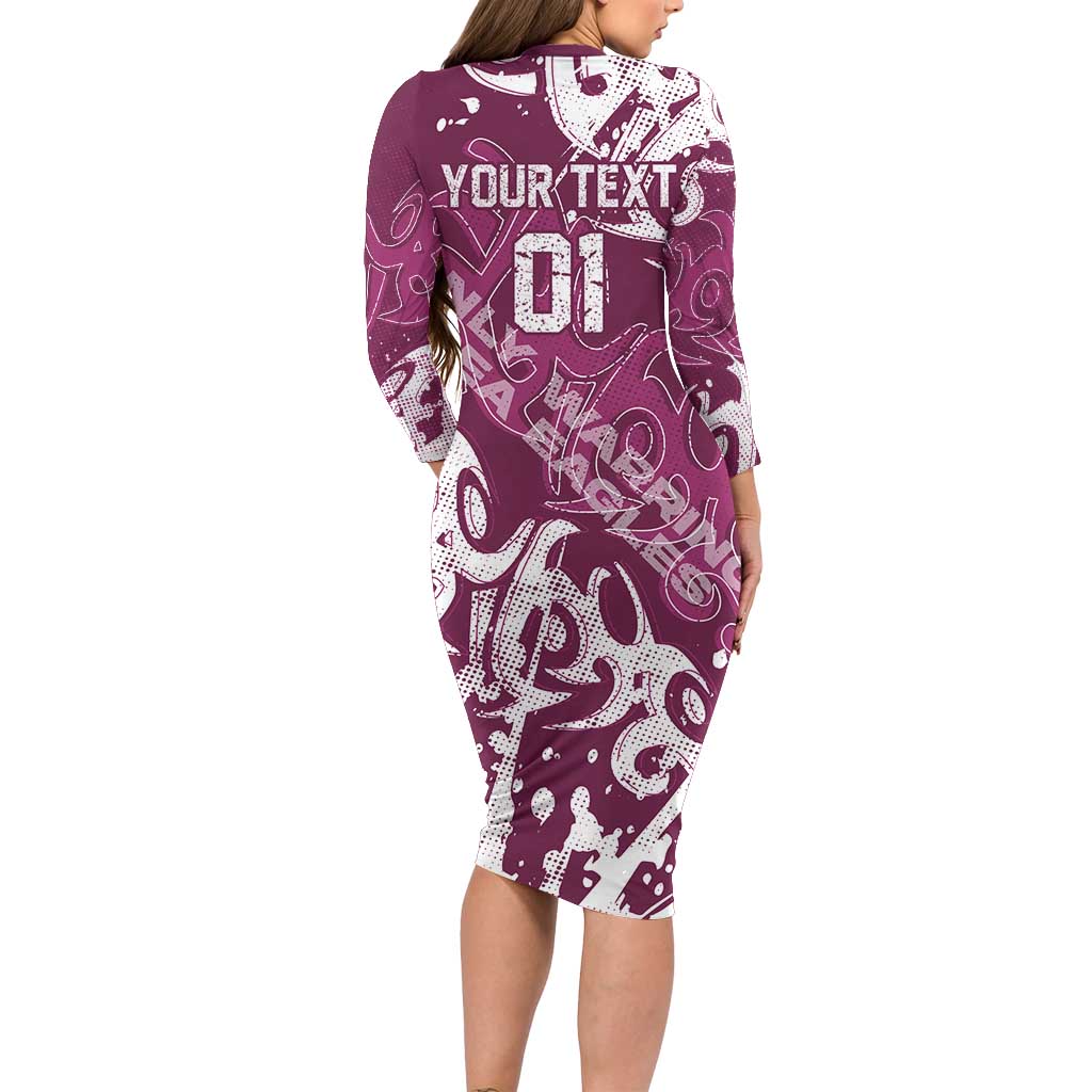 Personalized Manly Warringah Sea Eagles Rugby Family Matching Long Sleeve Bodycon Dress and Hawaiian Shirt Urban Street Graffiti Style - Distressed Splatter Elements