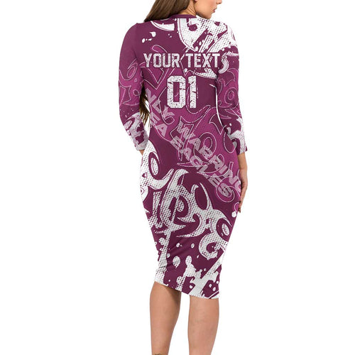 Personalized Manly Warringah Sea Eagles Rugby Family Matching Long Sleeve Bodycon Dress and Hawaiian Shirt Urban Street Graffiti Style - Distressed Splatter Elements
