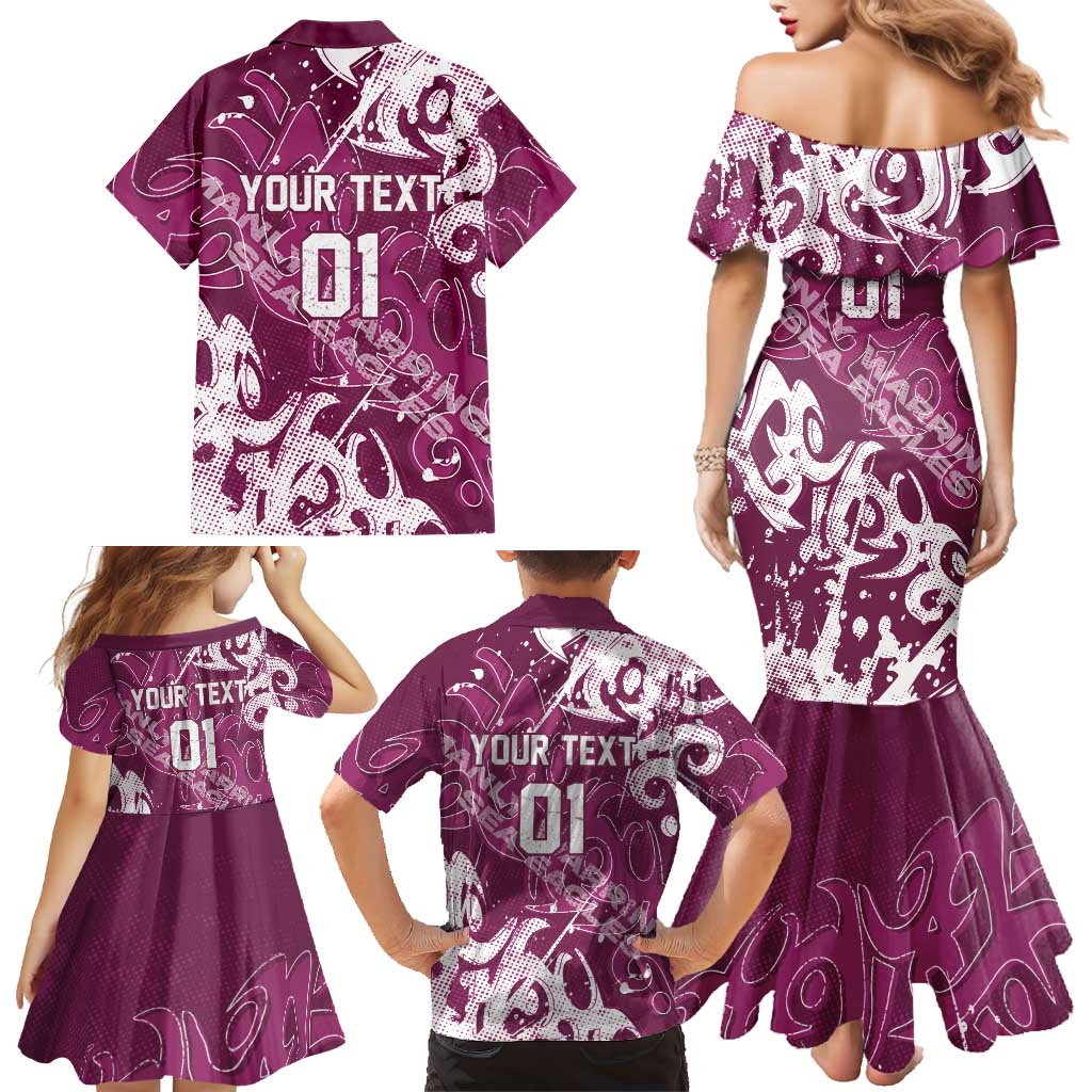 Personalized Manly Warringah Sea Eagles Rugby Family Matching Mermaid Dress and Hawaiian Shirt Urban Street Graffiti Style - Distressed Splatter Elements