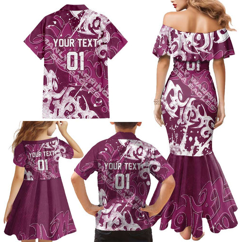 Personalized Manly Warringah Sea Eagles Rugby Family Matching Mermaid Dress and Hawaiian Shirt Urban Street Graffiti Style - Distressed Splatter Elements