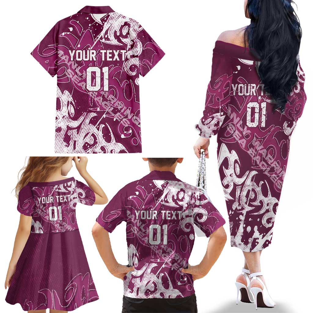 Personalized Manly Warringah Sea Eagles Rugby Family Matching Off The Shoulder Long Sleeve Dress and Hawaiian Shirt Urban Street Graffiti Style - Distressed Splatter Elements