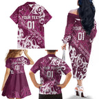 Personalized Manly Warringah Sea Eagles Rugby Family Matching Off The Shoulder Long Sleeve Dress and Hawaiian Shirt Urban Street Graffiti Style - Distressed Splatter Elements