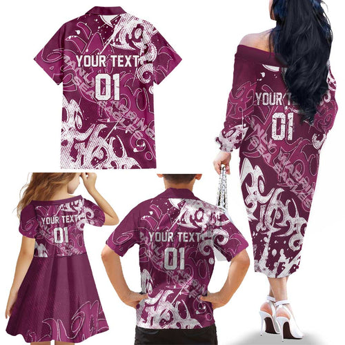 Personalized Manly Warringah Sea Eagles Rugby Family Matching Off The Shoulder Long Sleeve Dress and Hawaiian Shirt Urban Street Graffiti Style - Distressed Splatter Elements