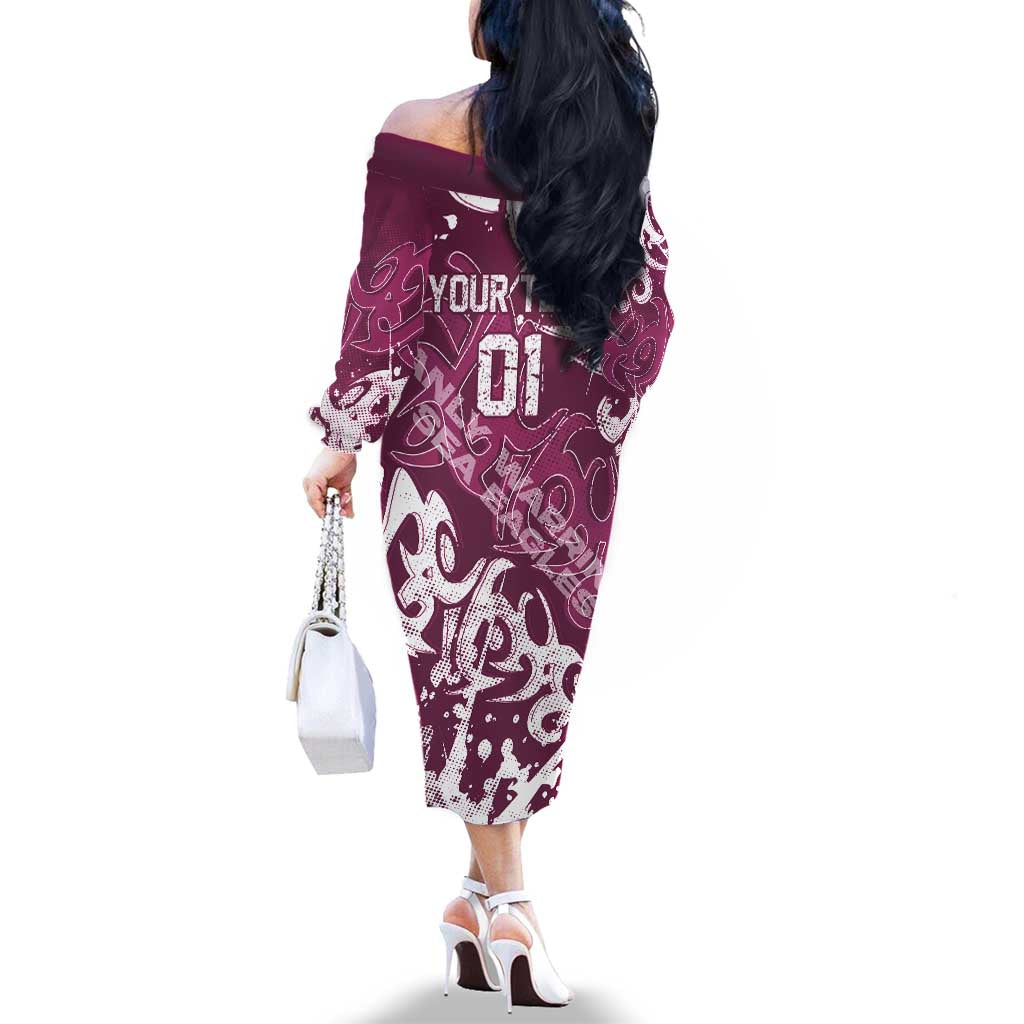 Personalized Manly Warringah Sea Eagles Rugby Family Matching Off The Shoulder Long Sleeve Dress and Hawaiian Shirt Urban Street Graffiti Style - Distressed Splatter Elements