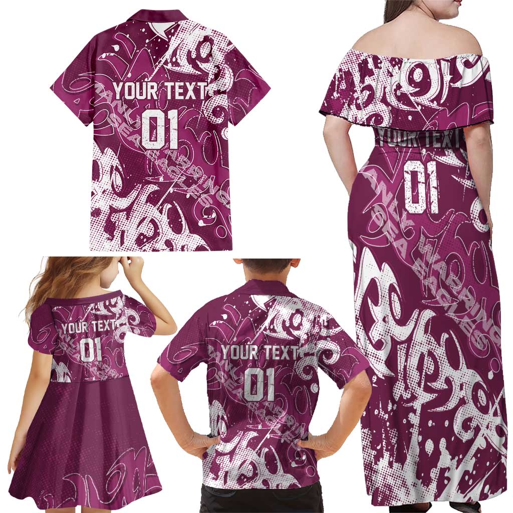 Personalized Manly Warringah Sea Eagles Rugby Family Matching Off Shoulder Maxi Dress and Hawaiian Shirt Urban Street Graffiti Style - Distressed Splatter Elements
