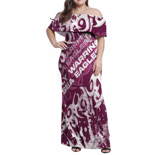 Personalized Manly Warringah Sea Eagles Rugby Family Matching Off Shoulder Maxi Dress and Hawaiian Shirt Urban Street Graffiti Style - Distressed Splatter Elements