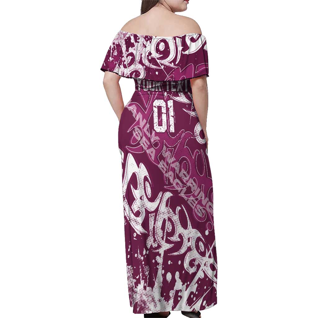 Personalized Manly Warringah Sea Eagles Rugby Family Matching Off Shoulder Maxi Dress and Hawaiian Shirt Urban Street Graffiti Style - Distressed Splatter Elements