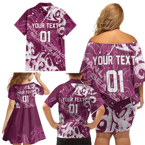 Personalized Manly Warringah Sea Eagles Rugby Family Matching Off Shoulder Short Dress and Hawaiian Shirt Urban Street Graffiti Style - Distressed Splatter Elements