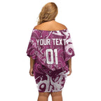 Personalized Manly Warringah Sea Eagles Rugby Family Matching Off Shoulder Short Dress and Hawaiian Shirt Urban Street Graffiti Style - Distressed Splatter Elements