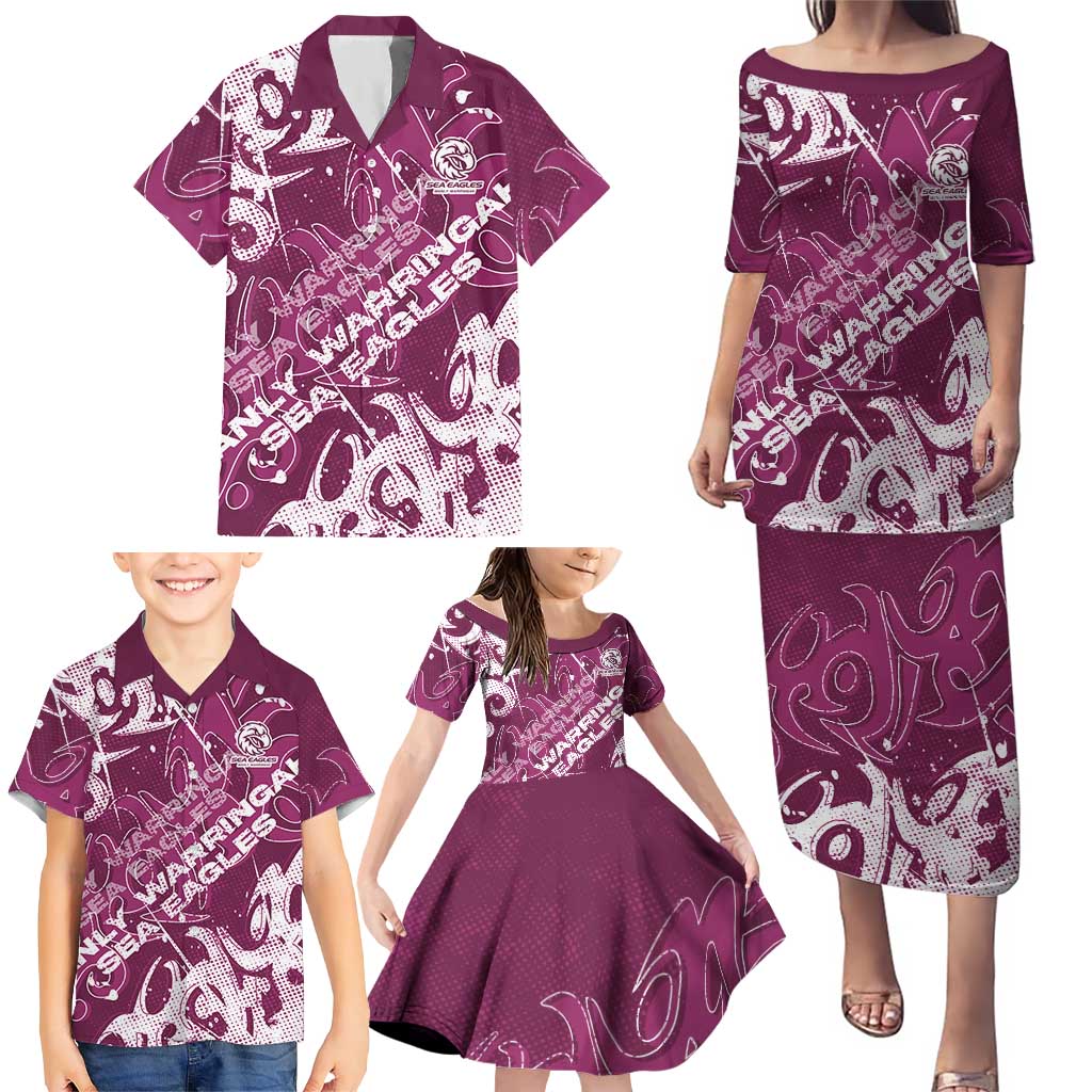 Personalized Manly Warringah Sea Eagles Rugby Family Matching Puletasi and Hawaiian Shirt Urban Street Graffiti Style - Distressed Splatter Elements