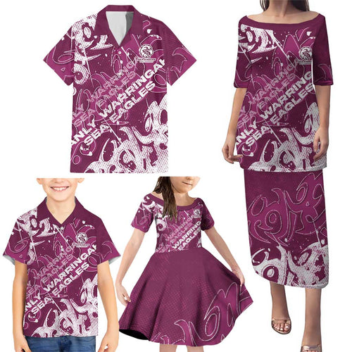 Personalized Manly Warringah Sea Eagles Rugby Family Matching Puletasi and Hawaiian Shirt Urban Street Graffiti Style - Distressed Splatter Elements
