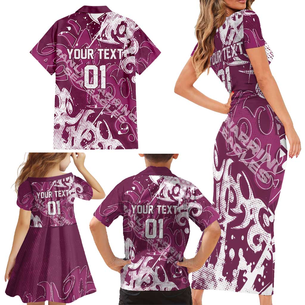 Personalized Manly Warringah Sea Eagles Rugby Family Matching Short Sleeve Bodycon Dress and Hawaiian Shirt Urban Street Graffiti Style - Distressed Splatter Elements