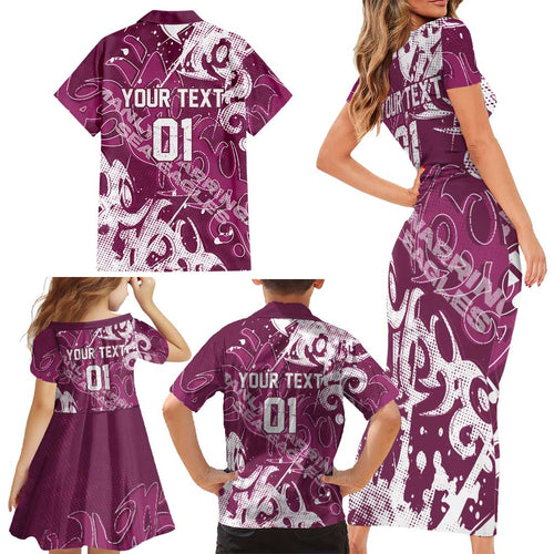 Personalized Manly Warringah Sea Eagles Rugby Family Matching Short Sleeve Bodycon Dress and Hawaiian Shirt Urban Street Graffiti Style - Distressed Splatter Elements