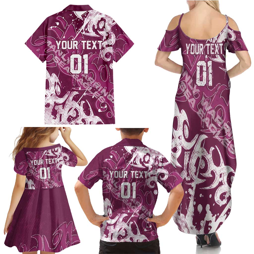 Personalized Manly Warringah Sea Eagles Rugby Family Matching Summer Maxi Dress and Hawaiian Shirt Urban Street Graffiti Style - Distressed Splatter Elements