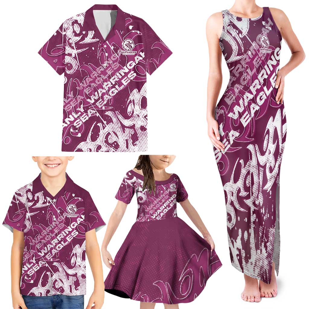 Personalized Manly Warringah Sea Eagles Rugby Family Matching Tank Maxi Dress and Hawaiian Shirt Urban Street Graffiti Style - Distressed Splatter Elements