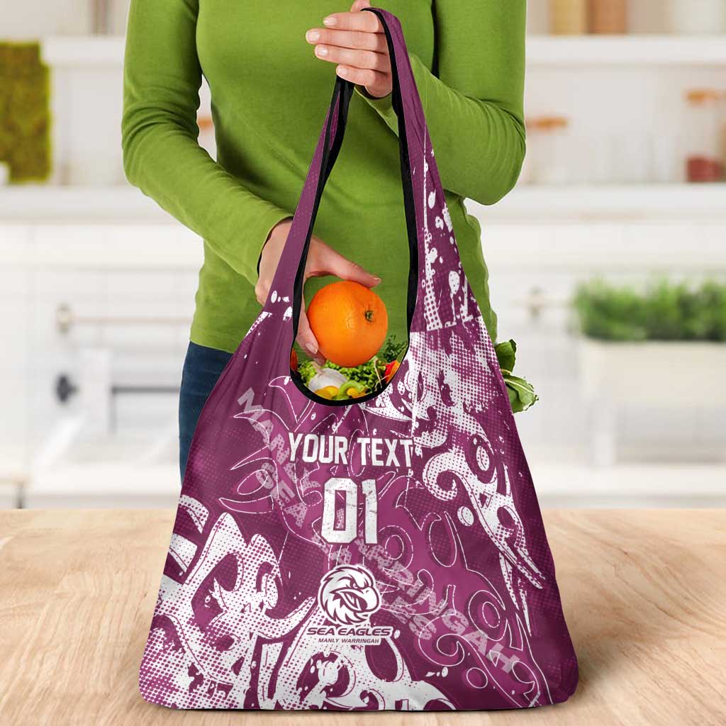 Personalized Manly Warringah Sea Eagles Rugby Grocery Bag Urban Street Graffiti Style - Distressed Splatter Elements